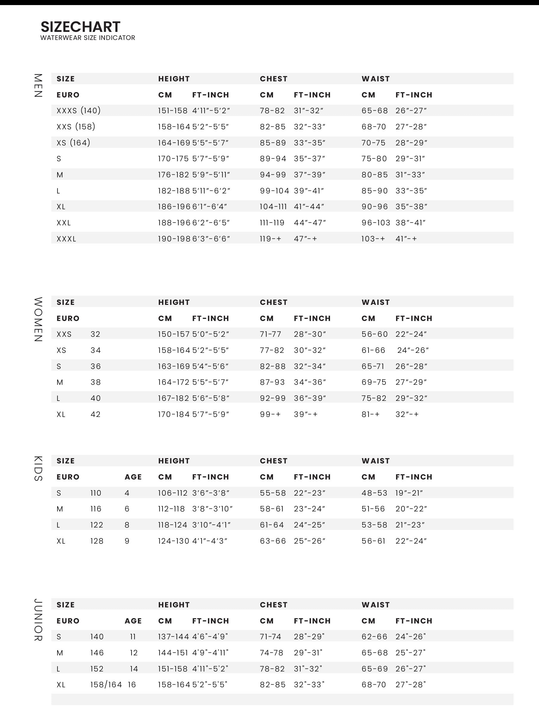 Size chart 41 sale